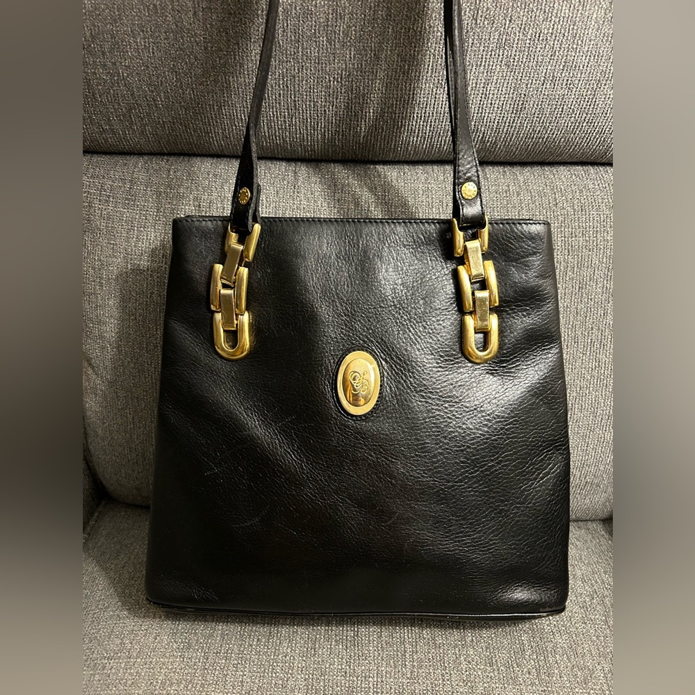 Vintage leather Smart Bag tote with gold hardware & double pockets